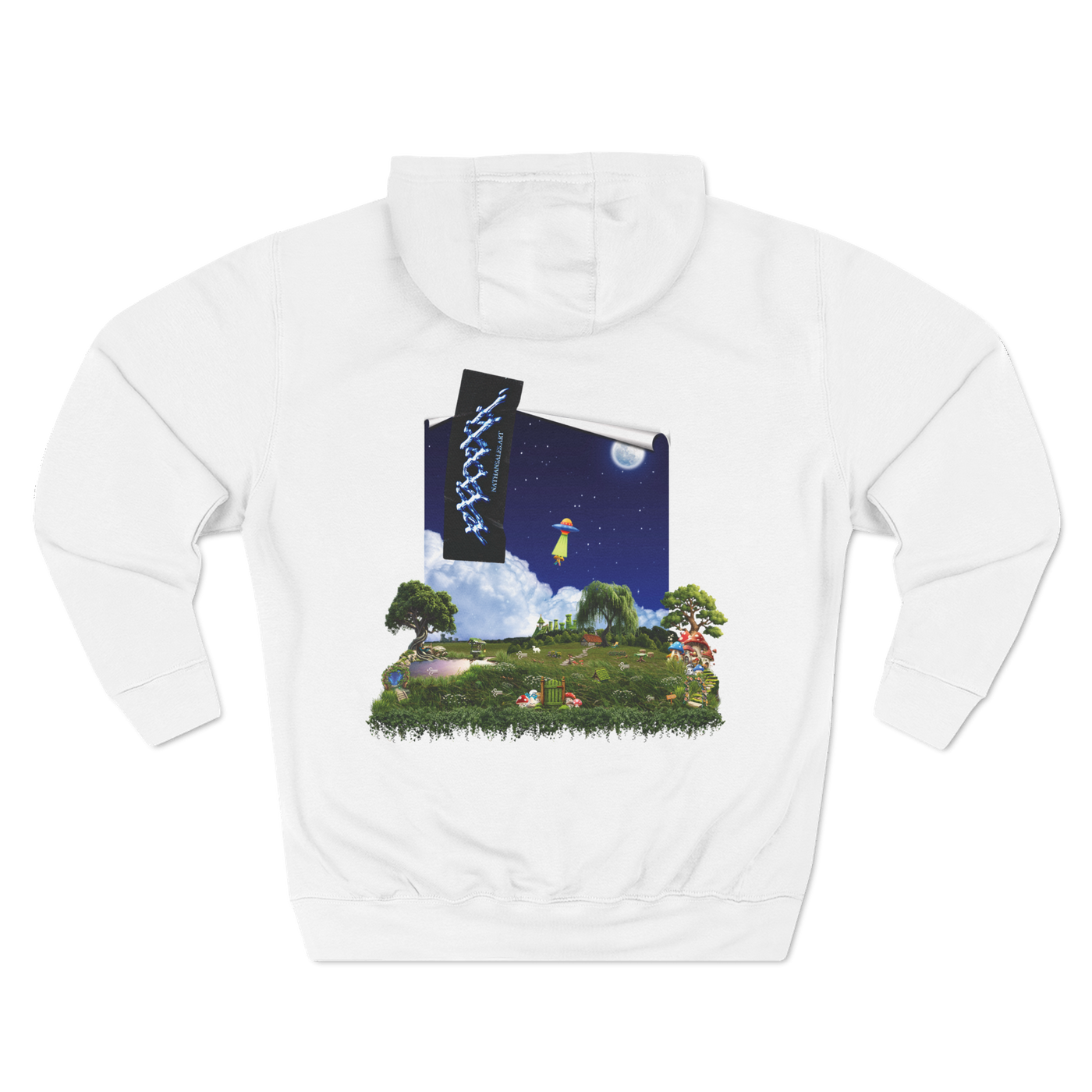 premium white hoodie with UFO design