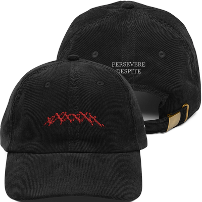 ☆Black Red Embroidery Logo Vintage Corduroy Cap☆