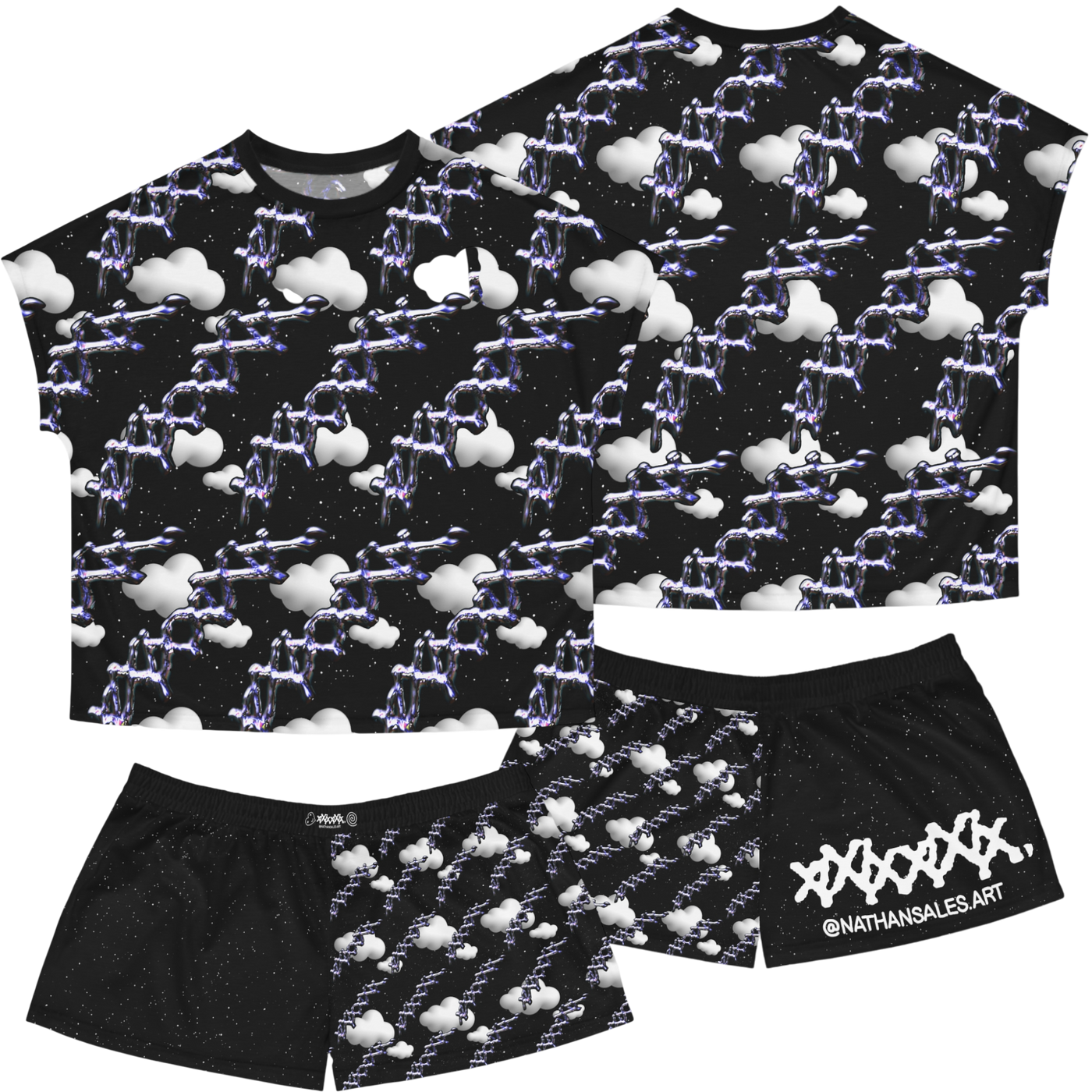 mystical cloud pajama set with cotton collar and cloud print