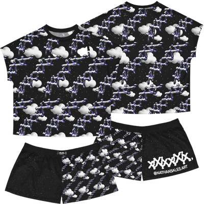 mystical cloud pajama set with cotton collar and cloud print