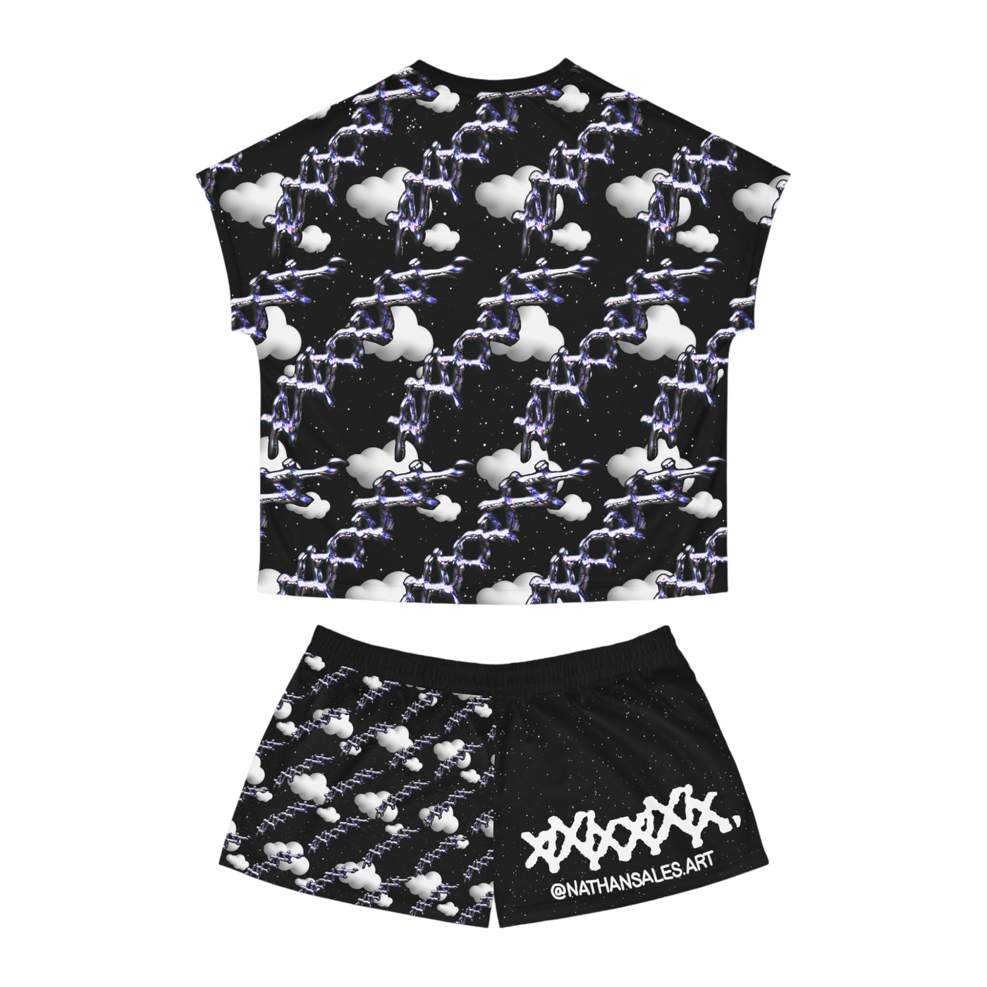 mystical cloud pajama set with cotton collar and cloud print