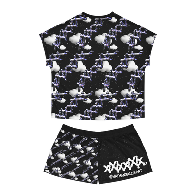 mystical cloud pajama set with cotton collar and cloud print