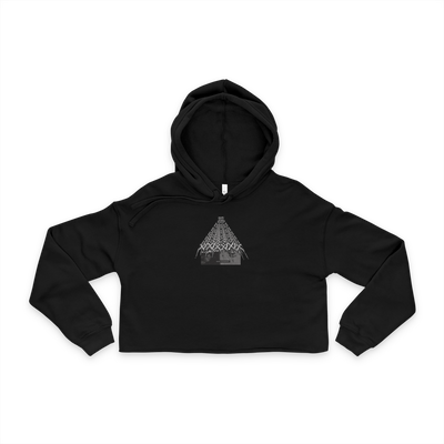 Black cropped hoodie with minimalist logo design
