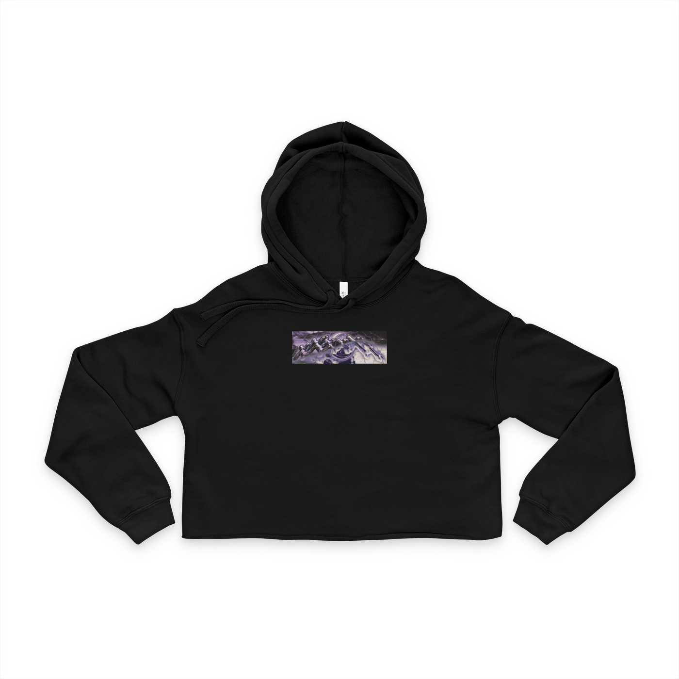 black fleece cropped hoodie with raw hem and drop shoulder