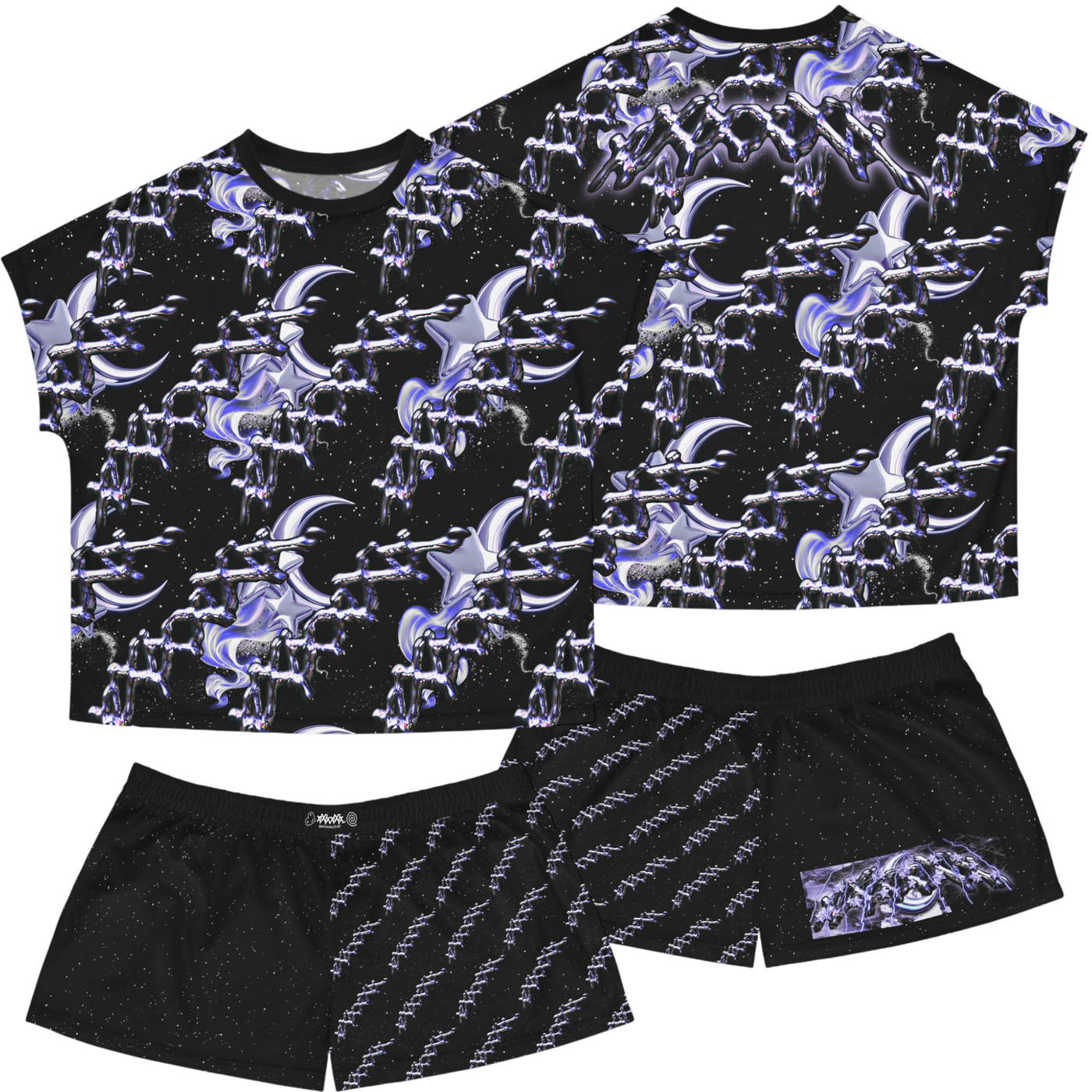 mystical dream pajama set with celestial print and cotton collar