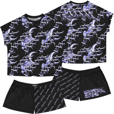 mystical dream pajama set with celestial print and cotton collar